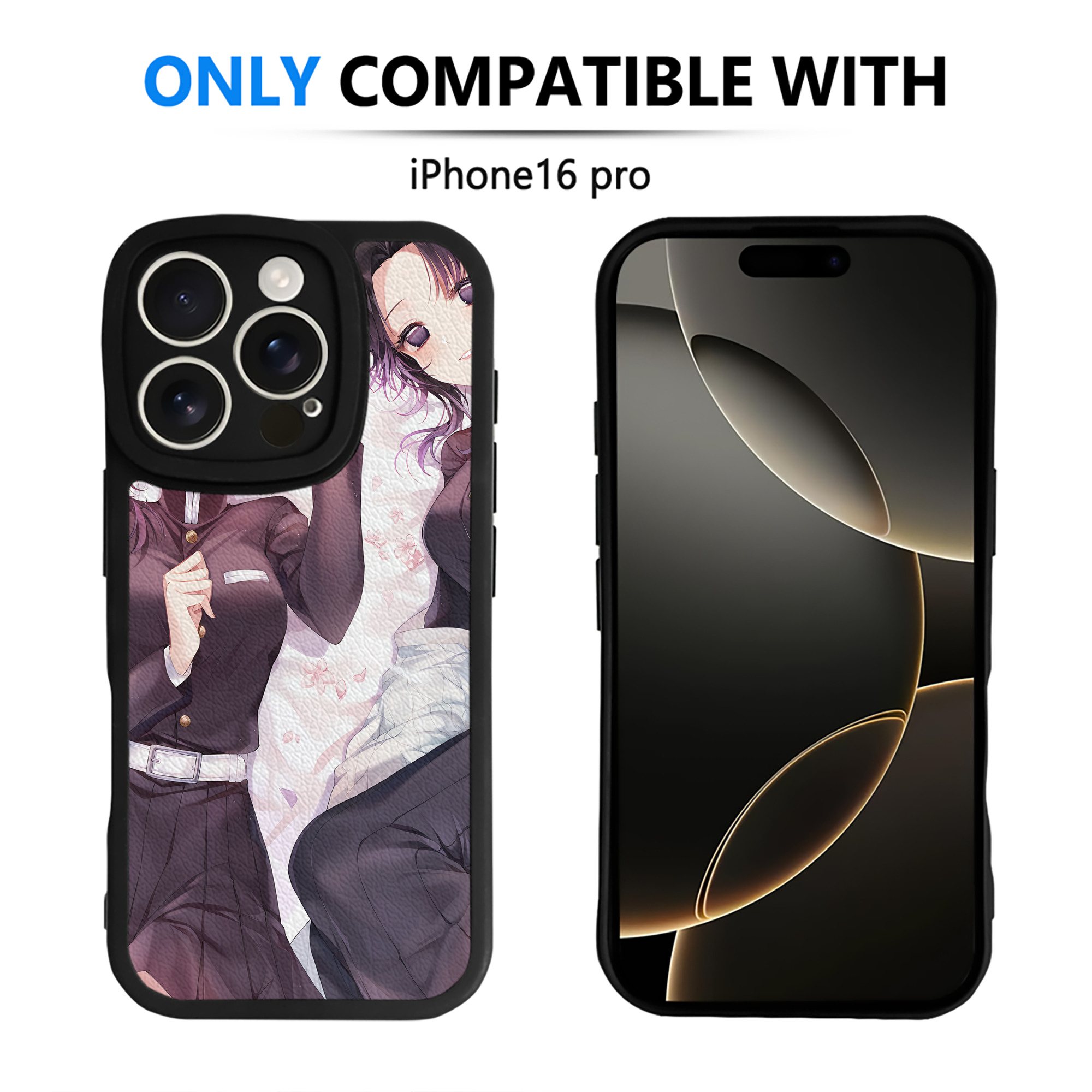 （画像用） 鬼滅の刃（きめつのやいば）蟲柱-胡蝶 しのぶ／こちょう しのぶ Kochou Shinobu 【iPhone 16シリーズ対応】シリコンスマホケース（レザー調） 材質：シリコン